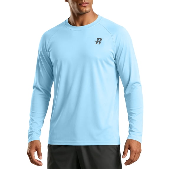 GrmtClth Men's Classic Crew Neck Raglan Printed Pullover Shirt, Long Raglan Sleeve Relaxed Fit Casual Street Fishing Layering Tees Light Blue 4XL