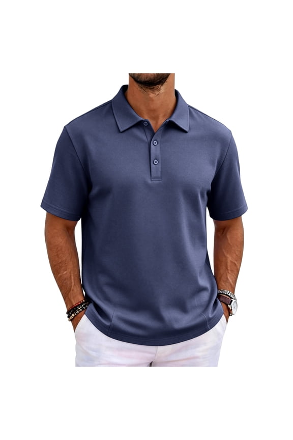 Men's Classic Polo Shirt Short Sleeve Button Placket Golf Shirt Casual Business Casual Top Breathable Quick Dry Tennis Shirt Workwear Blouse Blue M