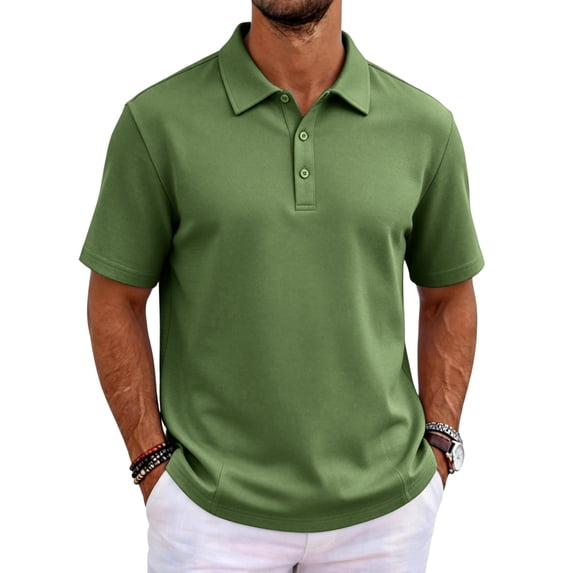 GrmtClth Men's Classic Polo Shirt Short Sleeve Button Placket Golf Shirt Casual Business Casual Top Breathable Quick Dry Tennis Shirt Workwear Blouse Army Green XL