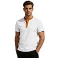 thumbnail image 1 of GrmtClth Men's Contrast Trim Henley T-Shirt Stand Collar Color Block Short Sleeve Casual Button Top White 2XL, 1 of 9