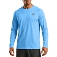 thumbnail image 1 of GrmtClth Men's Crew Neck Raglan Long Sleeve Pullover T Shirt, Small Chest Logo Print Quick Dry UV Protection Sport Casual Tops Blue L, 1 of 7