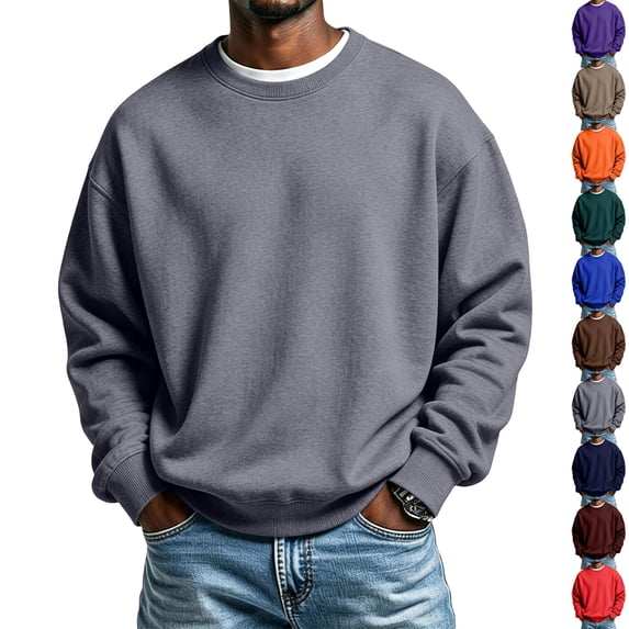 GrmtClth Men's Crewneck Sweatshirts Long Sleeve Pullover | Casual Comfy Loose Fit Lightweight Lined Warm Pullover for Autumn Winter Gray M