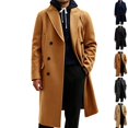 thumbnail image 1 of GrmtClth Men's Double Breasted Overcoat Notched Lapel Long Sleeve Mid‑Long Warm Winter Casual Business Trench Coat with Pockets, 1 of 9