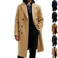 thumbnail image 1 of GrmtClth Men's Double Breasted Overcoat Notched Lapel Long Sleeve Mid‑Long Warm Winter Casual Business Trench Coat with Pockets, 1 of 9