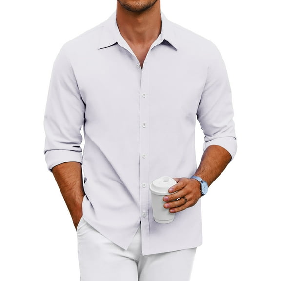 GrmtClth Men's Dress Shirts Long Sleeve Slim Fit Button Up Shirt Vintage Stretch Solid Formal Shirt White M