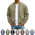 thumbnail image 1 of GrmtClth Men's Faux Suede Bomber Jacket Full Zip Baseball Collar Ribbed Cuffs Hem Side Pockets Casual Loose‑Fit Jackets, 1 of 8