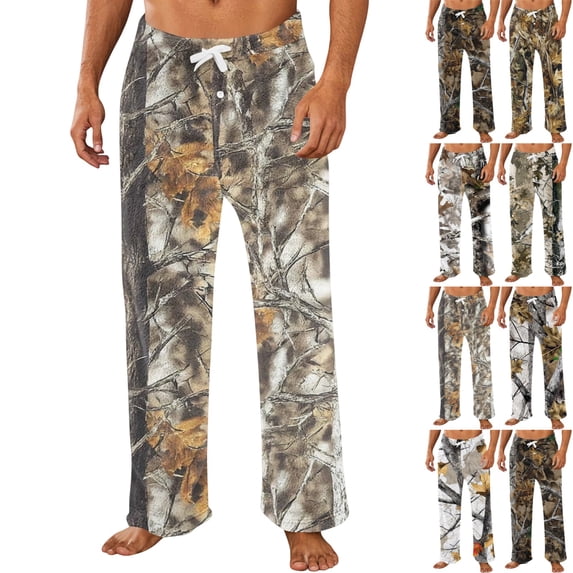 GrmtClth Men's Flannel Camo Lounge Pants Soft Thick Flannel Elastic Waist Flare Leg Daily Workout Sleep Sweat Pants Earthy Yellow XXL