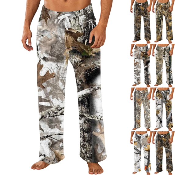 GrmtClth Men's Flannel Camo Lounge Pants Soft Thick Flannel Elastic Waist Flare Leg Daily Workout Sleep Sweat Pants Light Gray S