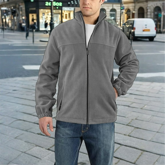 GrmtClth Men's Fleece Jackets Full Zip Soft Warm Polar Fleece Sherpa Lined Jacket Coats 2025 Winter Loose Fit Long Sleeve Outerwear Jackets with Pockets Gray XL
