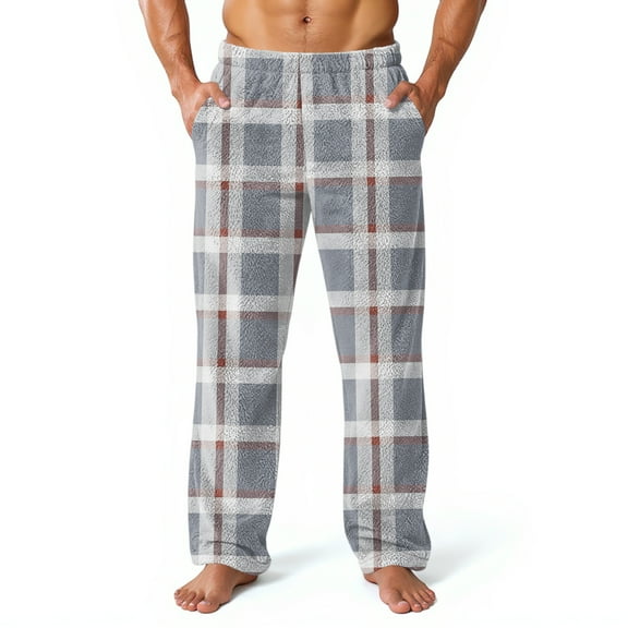 GrmtClth Men's Fleece Pajama Pants Fashion Flannel Soft Comfy Plush Plaid Sleep Pant Cozy Winter Fall Thermal Pj Bottoms with Pockets Gray XL