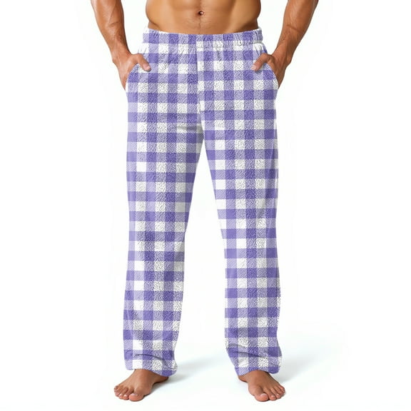 GrmtClth Men's Fleece Pajama Pants Trendy Flannel Soft Comfy Plush Plaid Loungewear Cozy Fall Winter Warm Pj Bottoms with Pockets Purple M