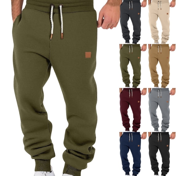 GrmtClth Men's Fleece Sweatpants Heavyweight Winter Casual Joggers with Drawstring Elastic Waistband with Pockets Army Green M