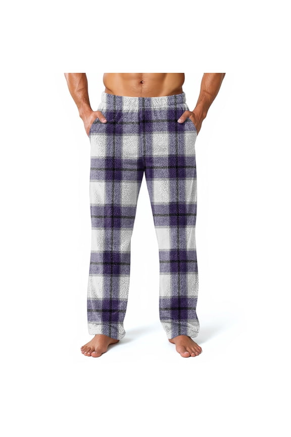 Men's Fuzzy Plush Pajama Pants Casual Flannel Fleece Soft Comfy Plaid Sleep Pant Winter Fall Thermal Fuzzy Pj Bottoms with Pockets Dark Gray XXXL