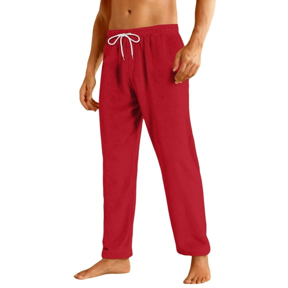 GrmtClth Men's Fuzzy Plush Pajama Pants Trendy Flannel Fleece Comfy Soft Night Pants Winter Warm Fuzzy Pj Pants with Pockets Red M