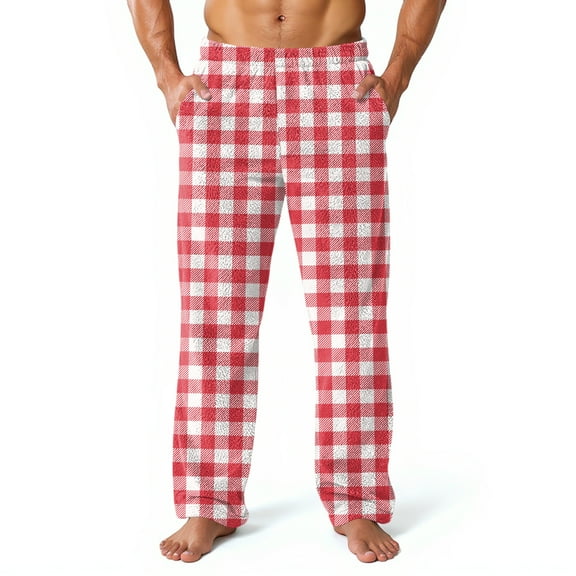 GrmtClth Men's Fuzzy Plush Pajama Pants Trendy Flannel Fleece Soft Comfy Plaid Loungewear Fall Winter Warm Fluffy Pj Pants with Pockets Pink S