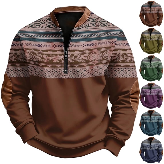GrmtClth Men's Half Zip Sweatshirts Western Pullover Sweatshirt Long Sleeve Aztec Jacket Native American Cowboys Country M
