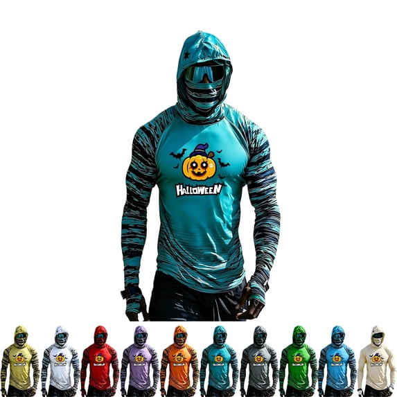 GrmtClth Men's Halloween Sun Protection Shirt Lightweight Hooded Sun Protection Long Sleeve Halloween Outdoor Daily Tops Light Blue M