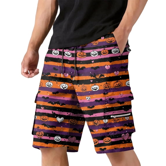 GrmtClth Men's Halloween print shorts Fun Pumpkin Elastic Waist Cargo Shorts Breathable Summer Short Pants Outdoor Walking Fun Daily Clothing Red M