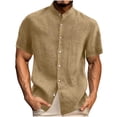 thumbnail image 1 of GrmtClth Men's Henley Cotton Linen Shirts Short Sleeve Casual Shirts Button Down Shirts Trendy Summer Beach Vacation Tops Khaki M, 1 of 6