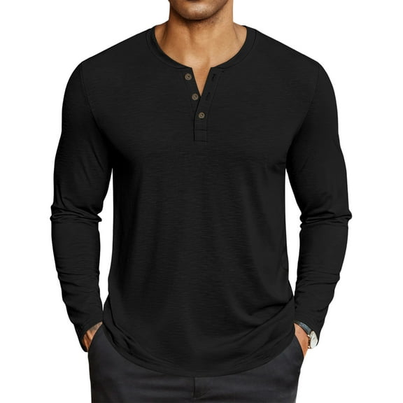 GrmtClth Men's Henley Shirt Casual Long Sleeve Button T-Shirt Cotton Blend Raglan Lightweight Soft Basic Top Shirts 2025 Fall Black XXXXL