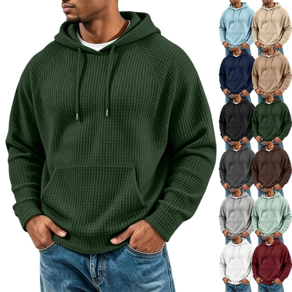 GrmtClth Men's Hoodies | Long Sleeve, Waffle, Sweatshirt, Casual, Athletic, Workout, Running, Pullover, Comfort, Sports Clothes Dark Green 2XL