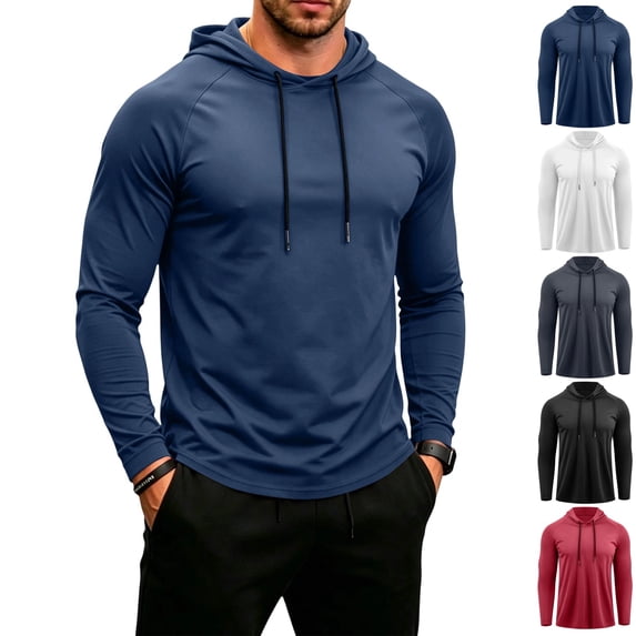 GrmtClth Men's Hoodies Workout Long Sleeve Fishing Shirts UPF 50+ Sun Protection Dry Fit Workout Athletic Gym Hooded L