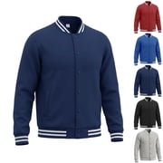 GrmtClth Mens Jacket All Season Comfort Varsity Baseball Letterman Long Sleeve Athletic Bomber Outer Coat with Pockets Navy S