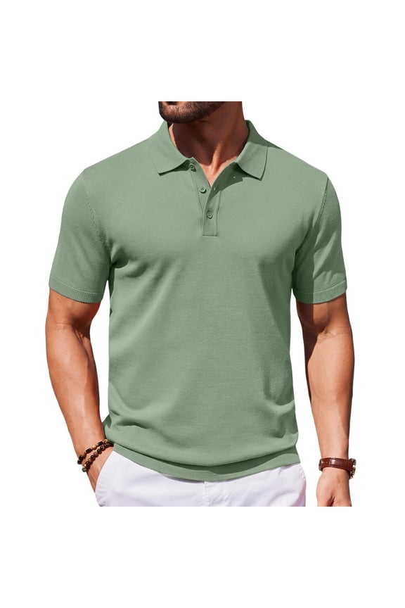 Men's Knit Texture Polo Shirt Short Sleeve Woven Golf Shirt Textured Tops Unique Design T-Shirts Premium Look Clothes High End Wear Mint Green L