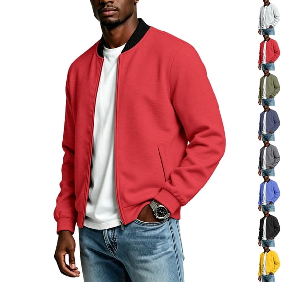 GrmtClth Men's Lightweight Bomber Jacket Casual Fashion Trendy Windbreaker Light Jacket with Pockets Red M