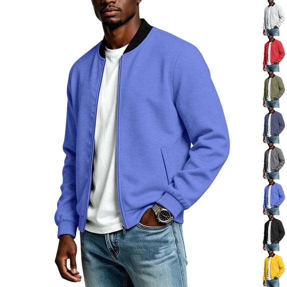 GrmtClth Men's Lightweight Bomber Jacket Casual Fashion Trendy Windbreaker Light Jacket with Pockets Royal Blue M