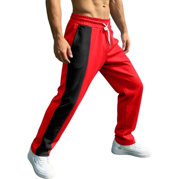 GrmtClth Men's Lightweight Breathable Spliced Side Stripe Wide Leg Pants Elastic Drawstring Waist American Loose Fit Sports Trousers Wine S