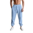 thumbnail image 1 of GrmtClth Men's Linen Pants Casual Loose Fit Beach Drawstring Pants Elastic Waist Beach Lightweight Yoga Jogger Trousers with Pockets Sky Blue XL, 1 of 5