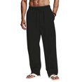 thumbnail image 1 of GrmtClth Men's Linen Pants Loose Fit Wide Leg Trousers Lightweight Drawstring Waist Casual Beach Pants with Pockets Black 3XL, 1 of 4