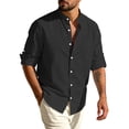 thumbnail image 1 of GrmtClth Men's Linen Shirts Summer Long Sleeve Tops Comfortable Button Down T-Shirts Fashion Solid Blouses with Pocket Black XL, 1 of 3