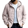 thumbnail image 1 of GrmtClth Men's Multi-Pocket Hooded Utility Jacket, Lightweight Full Zip Up Windbreaker Casual Outerwear with Adjustable Cuffs Sun Protection Clothing Pink 3XL, 1 of 5