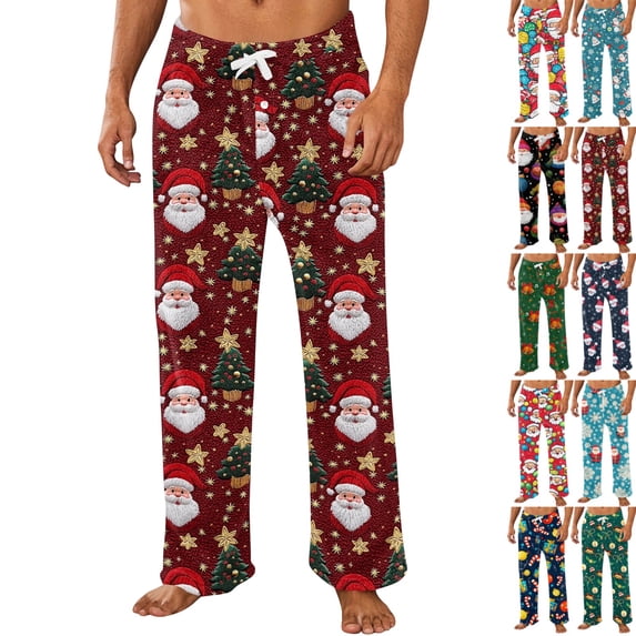 GrmtClth Men's Pajama Pants Christmas Santa Print Pjs Bottoms with Pockets Sleep Lounge Pants for Men Red M