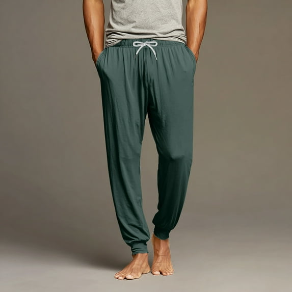 GrmtClth Men's Pajama Pants Lightweight Lounge Jogger Night Pants Comfy Classic Pajama Bottoms with Drawstring & Pockets Green M