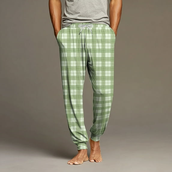 GrmtClth Men's Pajama Pants Lightweight Lounge Plaid Jogger Sleep Pants Soft Basic Pjs Bottoms with Drawstring & Pockets Light Green XL