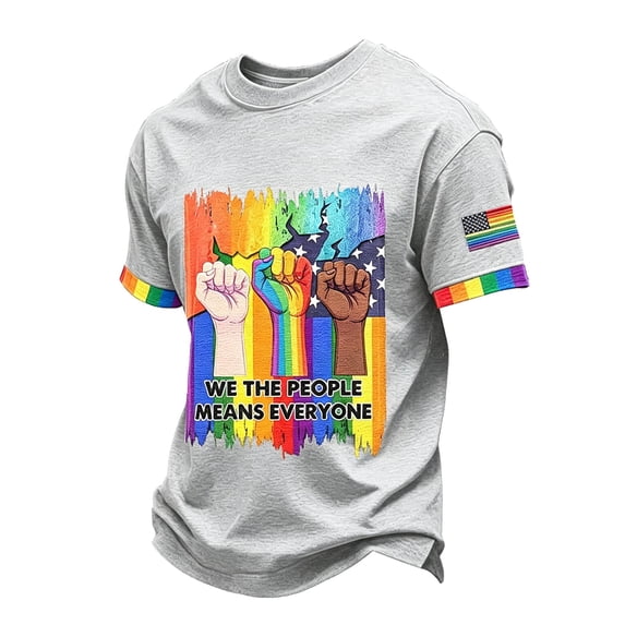 GrmtClth Men's We the People Means Everyone Shirts Pried Rainbow Flag Pattern Top Equality Short Sleeves T-Shirts Trendy Crew Neck Clothes Light Gray 2XL