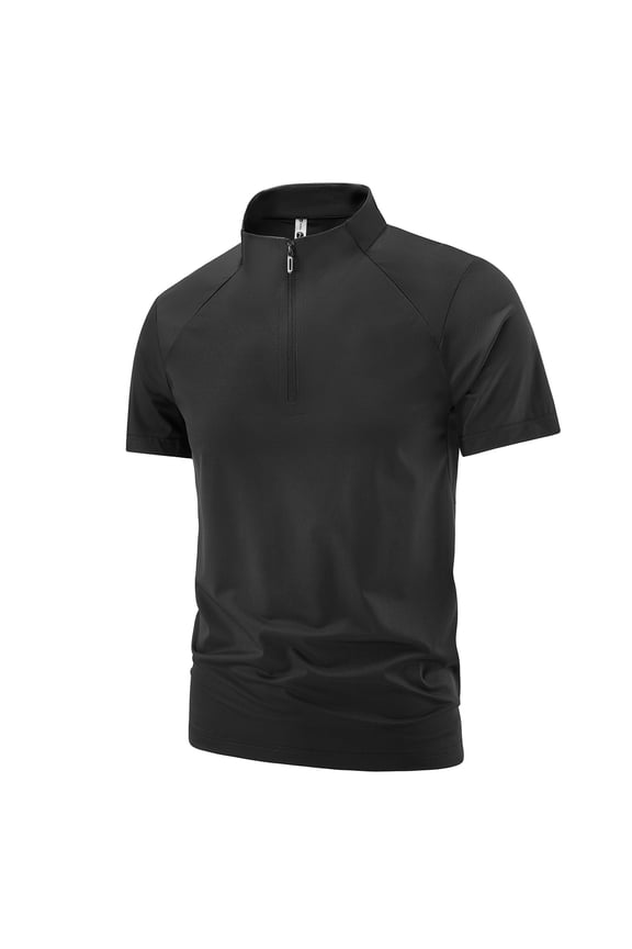Men's Quarter Zip Athletic Shirt Short Sleeve Raglan Sleeve Performance Top Quick-Dry Gym Running Sports Activities T-Shirt Black XL