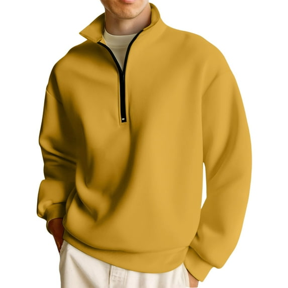 GrmtClth Men's Quarter Zip Pullover Daily Long Sleeve Sweatshirt Loose Fit Lapel Neck Sweater 2025 Fall Winter Thermal Polo Sweat Shirts Orange XL