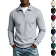 thumbnail image 1 of GrmtClth Men's Quarter Zip Stand Collar Sweatshirt Lightweight Knit Long Sleeve Polo Shirt Plush Fleece Lined Sweaters Gray S, 1 of 1