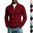 thumbnail image 1 of GrmtClth Men's Quarter Zip Stand Collar Sweatshirt Lightweight Knit Long Sleeve Polo Shirt Plush Fleece Lined Sweaters Wine S, 1 of 8
