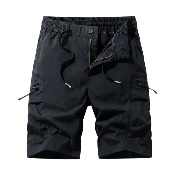 GrmtClth Men's Quick-Dry Outdoor Cargo Shorts Lightweight Elastic Waist Drawstring Zipper Pockets Comfortable Shorts for Hiking Camping Travel Black M