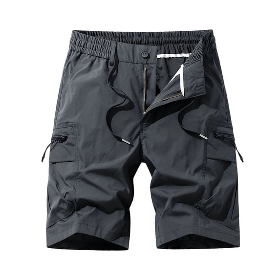 GrmtClth Men's Quick-Dry Outdoor Cargo Shorts Lightweight Elastic Waist Drawstring Zipper Pockets Comfortable Shorts for Hiking Camping Travel Gray L