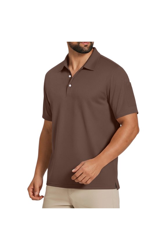 Men's Quick Dry Polo Shirt Short Sleeve Lightweight Breathable Performance Outdoor Golf Sport Active Tops Coffee 3XL