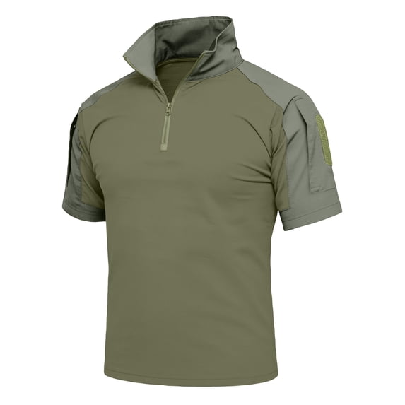 GrmtClth Men's Shirts 1/4 Zip Short Sleeve Slim Fit Camo Casual Performance T-Shirt Summer Business Sports Tennis Golf Polo Shirt Dark Green M