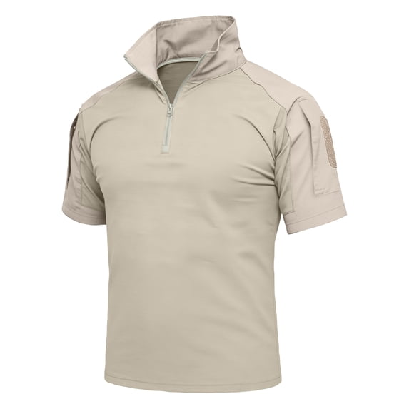 GrmtClth Men's Shirts 1/4 Zip Short Sleeve Slim Fit Camo Casual Performance T-Shirt Summer Business Sports Tennis Golf Polo Shirt Khaki 2XL