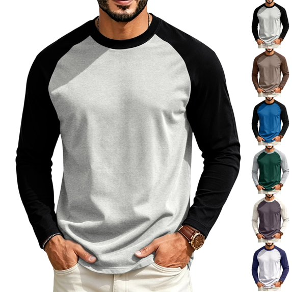 GrmtClth Men's Shirts Color Block Raglan Long Sleeve Classic Baseball Moisture Wicking Fitness Casual Tops Light Gray 3XL