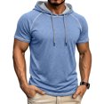 thumbnail image 1 of GrmtClth Men's Short Sleeve Hoodie 2026 Workout Gym Sweatshirt Muscle Slim Fit Color-Block Athletic Hoodies Pullover Hooded T-Shirts Light Blue M, 1 of 8